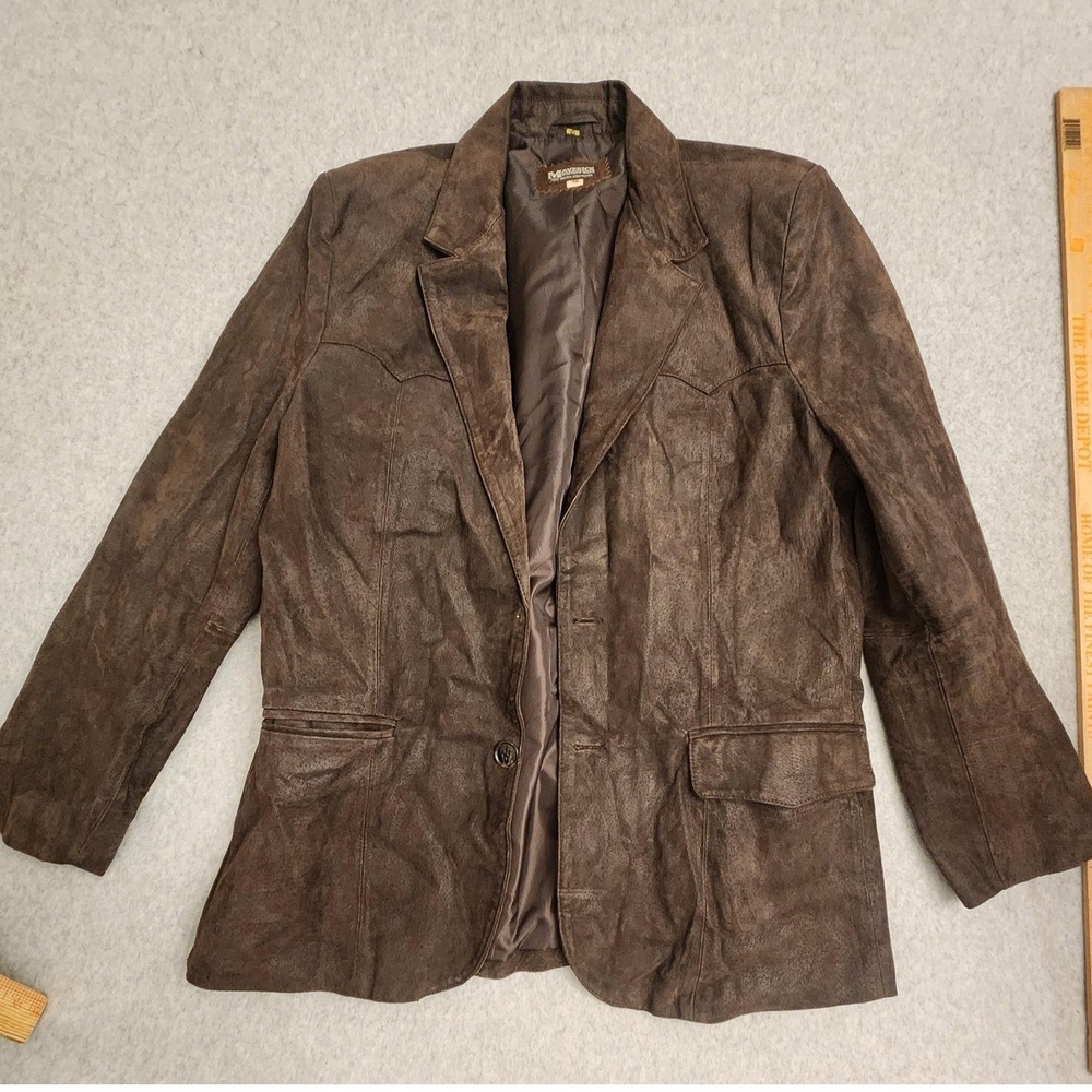 Maverick Western Leather Jacket Mens‎ 42 Brown Western Blazer Fort Worrth Cowboy